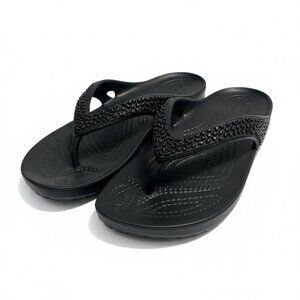 Authentic Crocs W6 – Black Crystal-Studded Sandals | Great Condition Comfortable